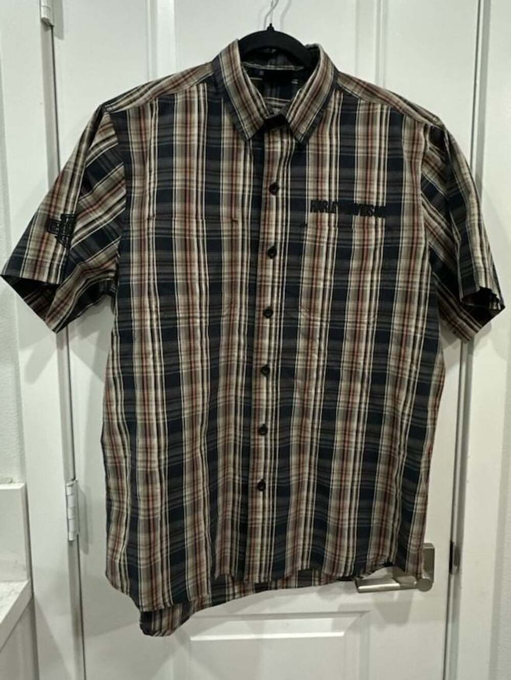 Harley-Davidson Short Sleeve Plaid Button-Down Shirt Size L